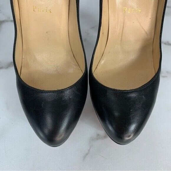 CHRISTIAN LOUBOUTIN Electropump Black Napa Leather Platform Spiked Red Sole Pump - Picture 5 of 16